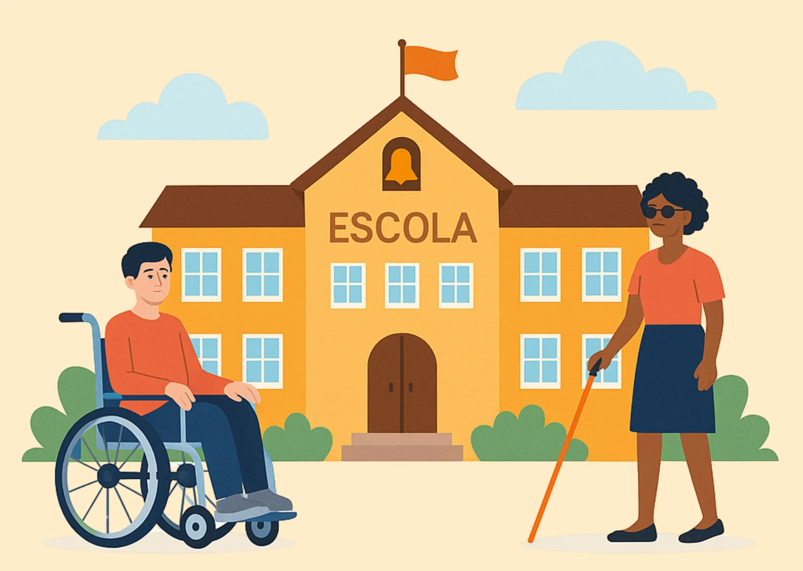 Crianças na frente de uma escola